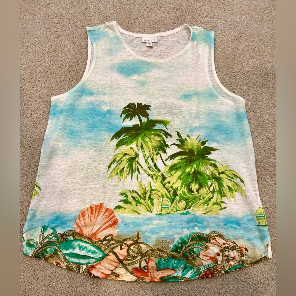 J. Jill Tank Top with Green and Blue Tropical Design